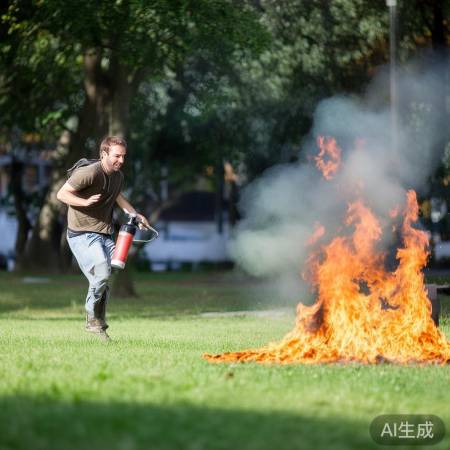 “草坪突发火情,英勇灭火”