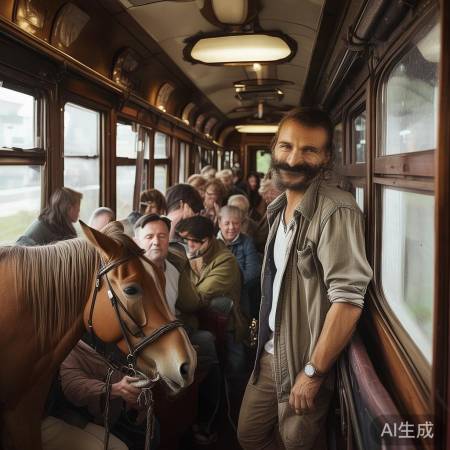 男子牵马车厢气氛轻松