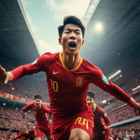 U23国足庆祝高潮：李昊喜获抛起瞬间