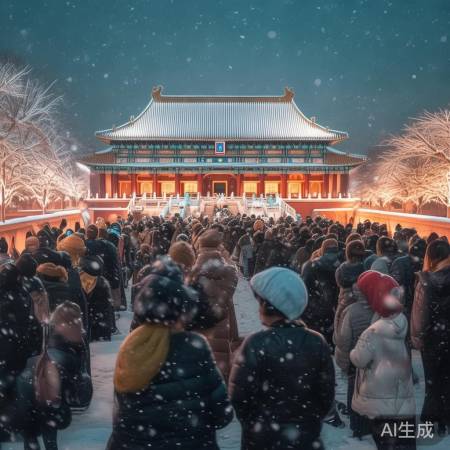 雪中故宫游客笑颜