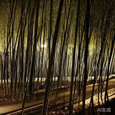 夜色竹林舞影摇