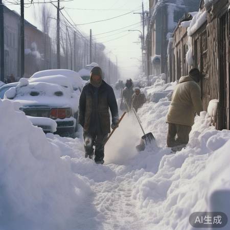 俄罗斯居民积雪中挖路回家的艰难时刻