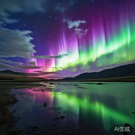 “新疆赛里木湖观极光”