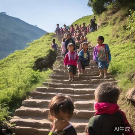 万步天梯通学路,感激英雄赞歌扬