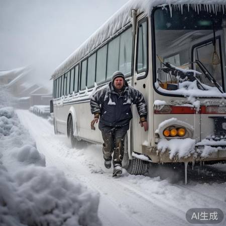 严寒致多事故，司机推车成奇观