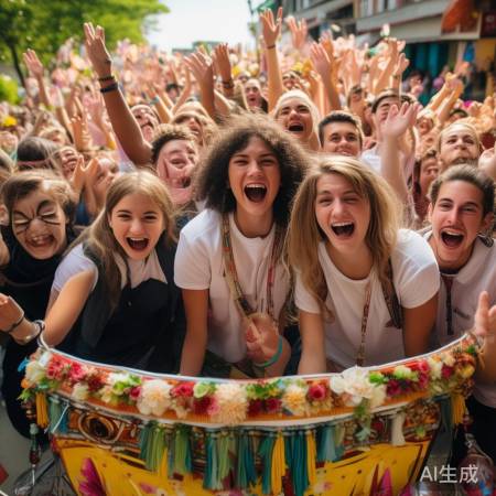 课间休息偶遇结婚车队，学生组团讨喜场面欢乐