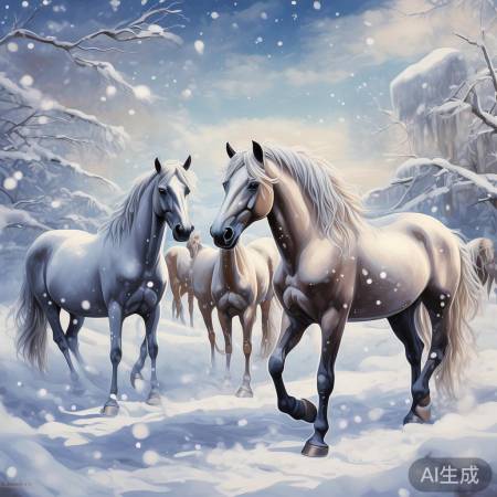 雪中绘骏马:5000平方米艺术画卷惊艳亮相