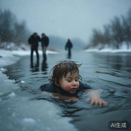 孩子跌入冰窟，父母无奈施救