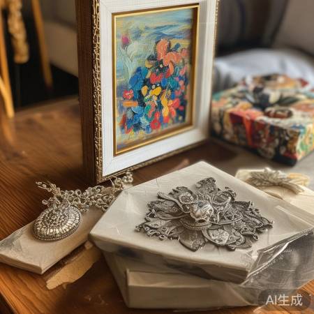 互赠画作、手工艺品表心意