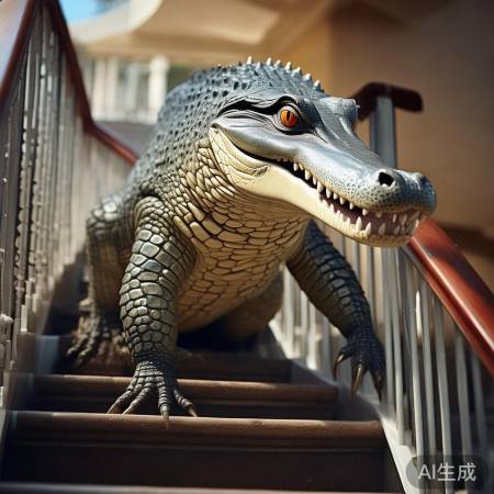 鳄鱼爬楼受阻，酒店员工抓回