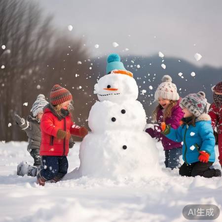 雪中嬉戏,注意安全