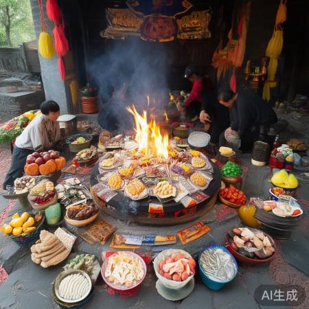 顺义祭灶,烧纸钱敬灶王爷