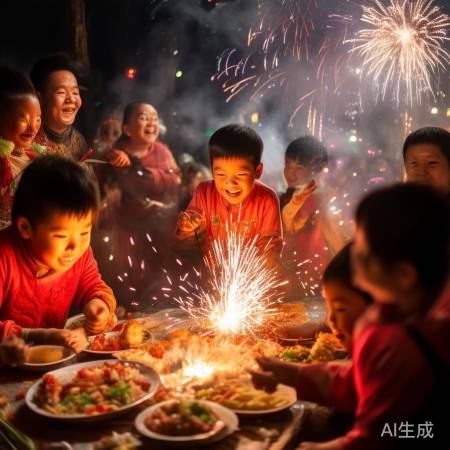 小年放烟花，喜气洋洋