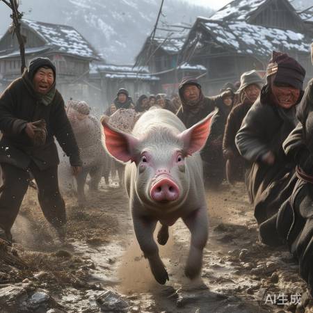 乡村杀年猪，猪逃引发热闹