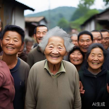 张奶奶笑得灿烂拍全村福