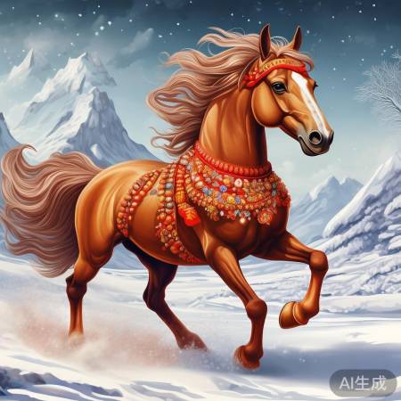 新年骏马图，色彩搭配佳