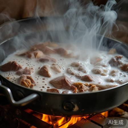 炖肉起浮沫：蛋白质脂肪结合