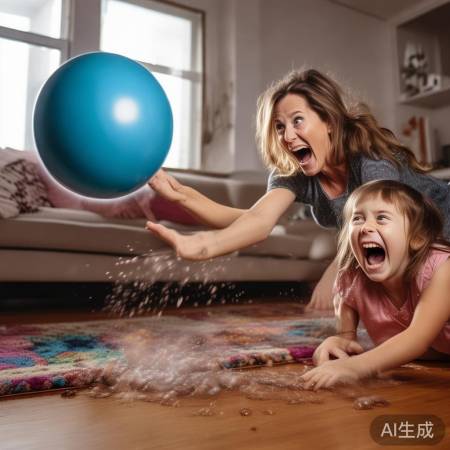 妈妈抓丸子，女儿笑翻。