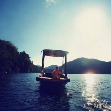 湖边乘船如画游