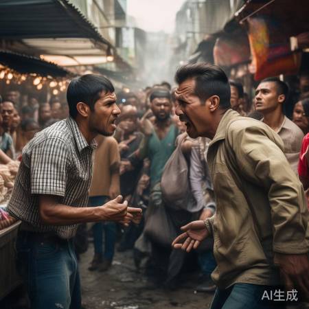双方摊位冲突升级，围观混乱