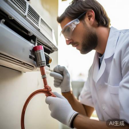 空调冷媒管连接，确保无泄漏