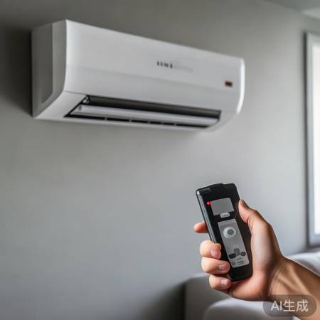 对准空调接收器，红色指示灯亮