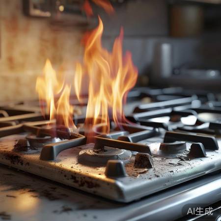 燃气灶进风口堵塞，火苗不畅