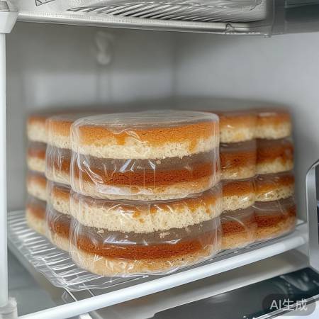 蛋糕冷冻留空间，保鲜膜保松软